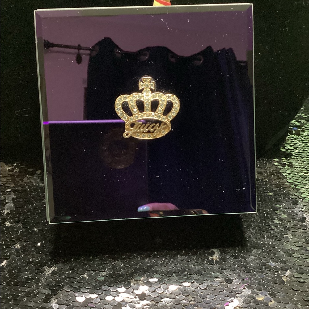 Juicy Couture Purple Mirrored Trinket Box with Gold Crown Emblem
